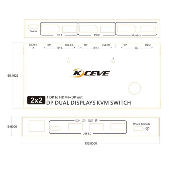 KC-KVM212DH 4K 60HZ USB3.0 DP Dual Display KVM Switcher with MST Dual Screen - Picture 3 of 6
